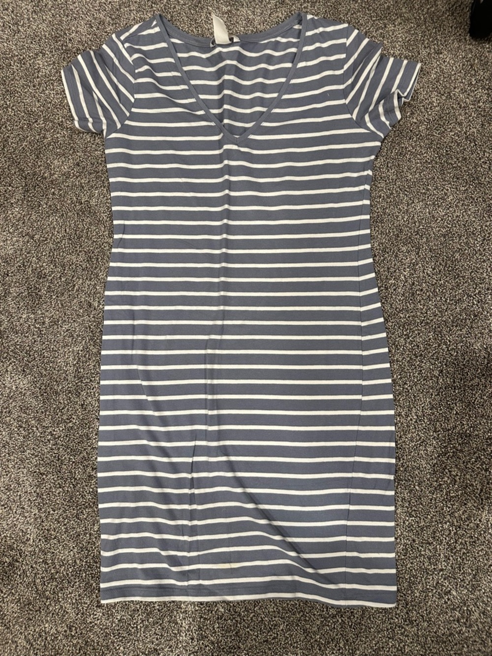 H&M Blue & White Striped V-Neck Midi Dress